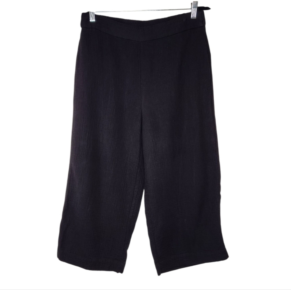 Boden Cropped Double Cloth Wide Leg Gauze Pants Black US 10